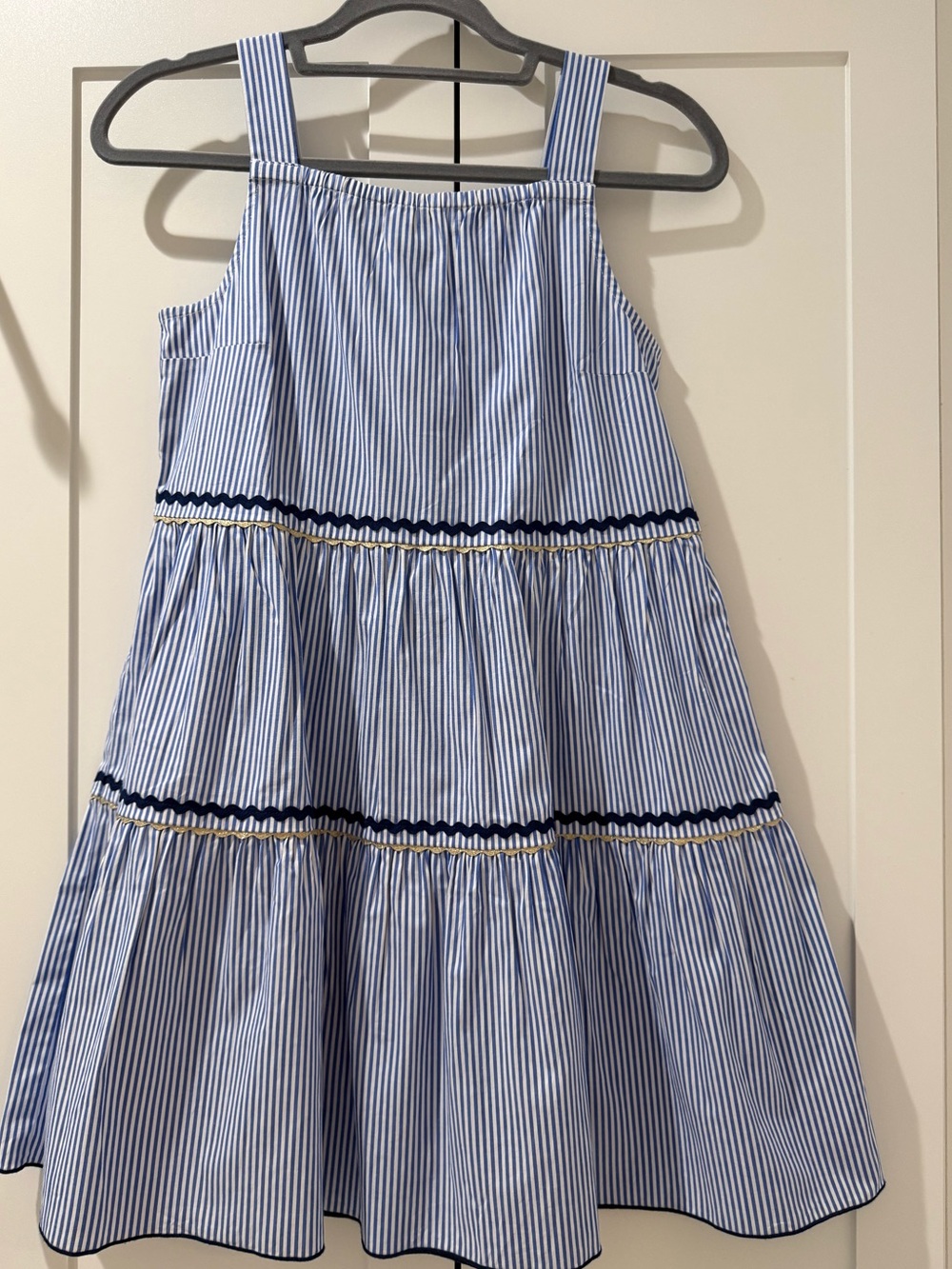 Crewcuts Blue and White Striped Tiered Sundress with Navy Trim